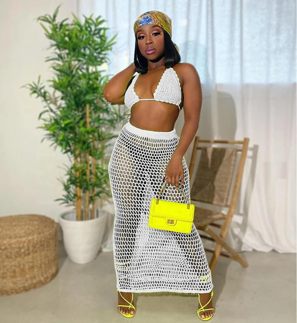 Two Piece Crochet Skirt Top Set Neon Two Piece Outfits Women Summer Beach Two Aliexpress