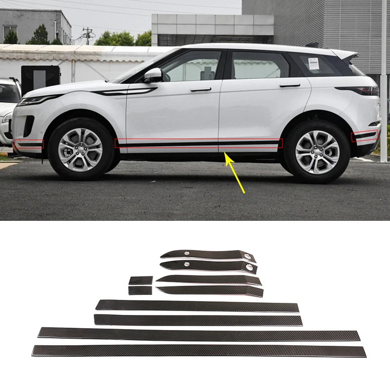 

10 шт., автомобильные Внешние детали для Range Rover Evoque L551 2020 ABS, карбоновые Автомобильные Боковые двери, молдинговые полосы, крышка, отделка, автомобильные аксессуары