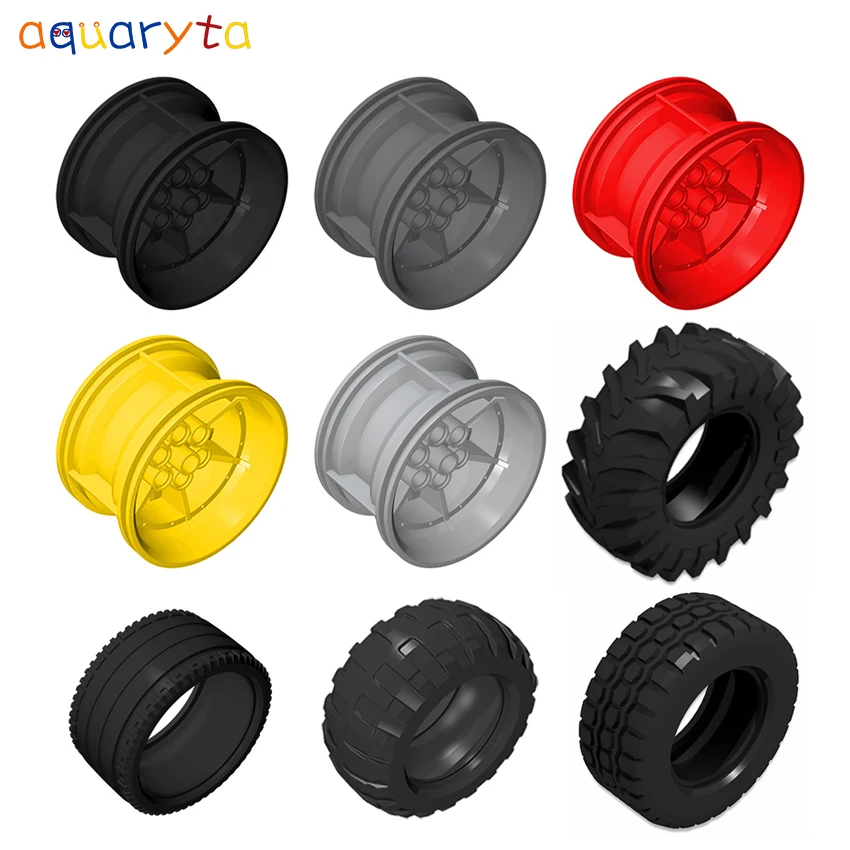 AQUARYTA 4pcs Technology Building Block 56x34mm Wheel Hub and Tire of Different Sizes Compatible 15038 92912 54120 44771 23798