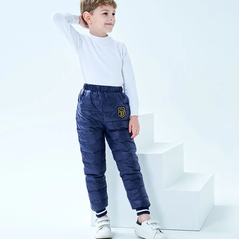 New Fashion Winter Girls Down Pants Cotton Waterproof Trousers for Big Boys Casual Children Clothing Pure Color Leggings Kids