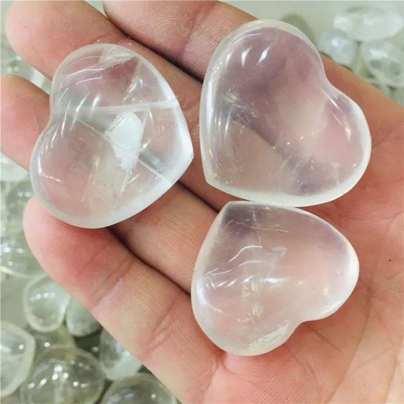 

3pc Natural quartz white stone crystal heart home decoration