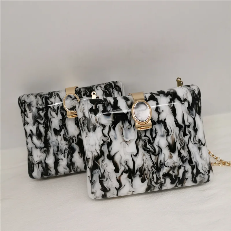 Acrylic Clutch Bag Luxury Wedding Evening Bag Black White Ink Painting Handbags Box Clutches Party Purses Women Shoulder Bags