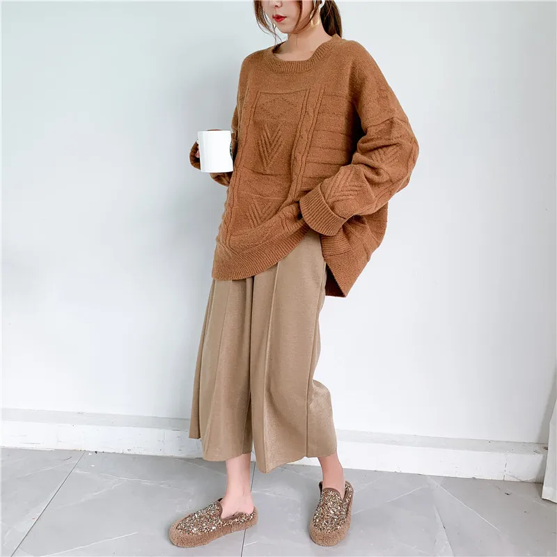 [ZAYAU]Autumn and Winter Leisure New Loose Lazy Wind Top Medium Long Pullover Knitted Versatile Korean Twist Sweater