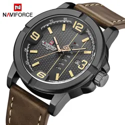 NAVIFORCE-Montre-bracelet en cuir étanche pour homme, montres à quartz décontractées, horloge jour et date, marque supérieure