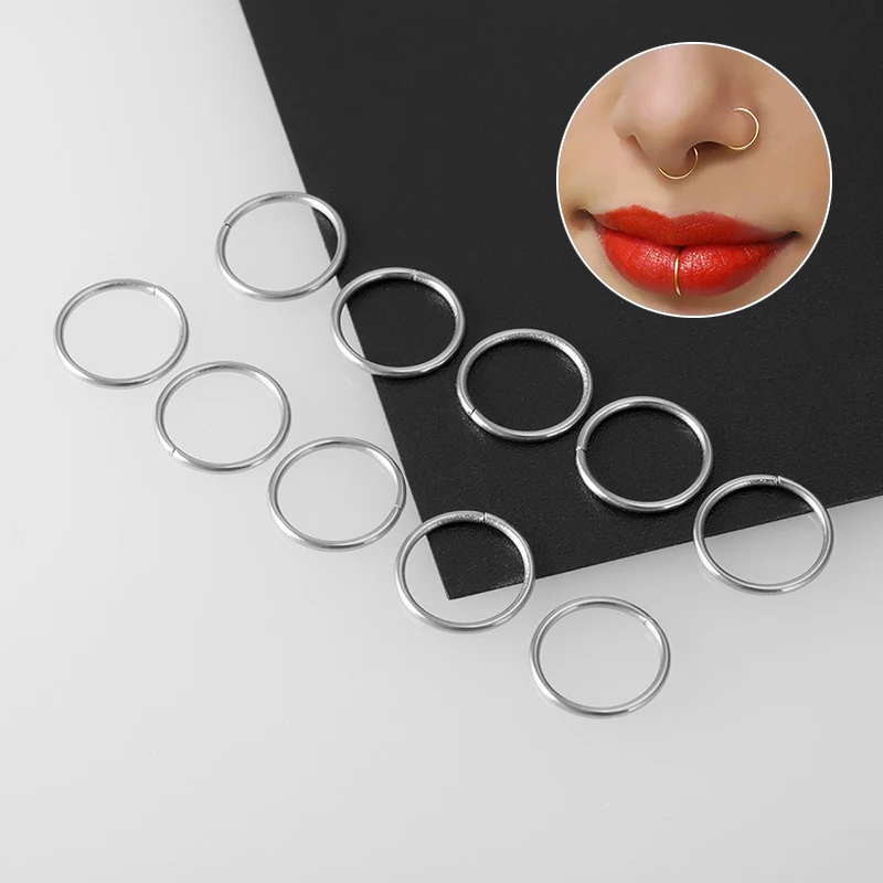 HONGTU 10-100Pcs 18G 316L Stainless Steel Fake Nose Ring Hoop Women Men Cartilage Tragus Hoop Septum Piercing Lip Rings 10mm