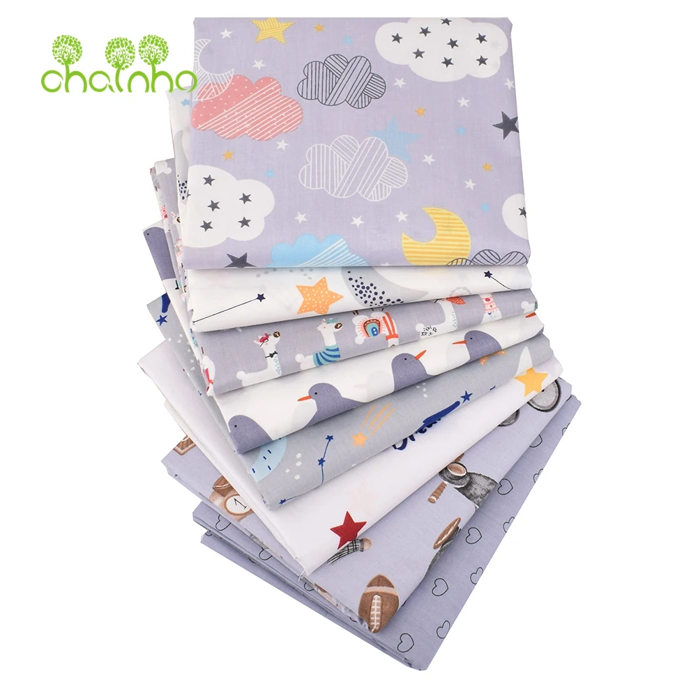 Serie di cartoni animati grigi, tessuto di cotone Twill stampato, per trapuntatura cucito fai-da-te materiale per vestiti per bambini e bambini,