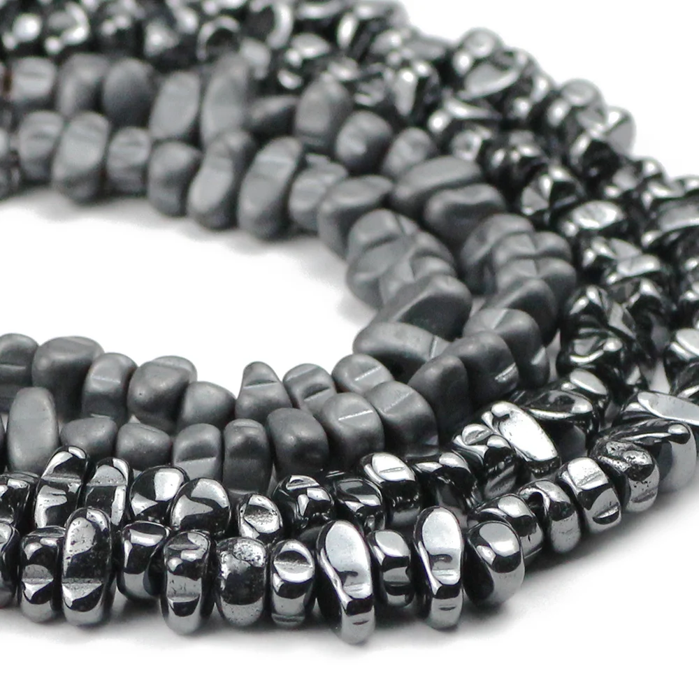 Matte Irregular Gravel Shape Hematite Spacers Beads For Jewelry Making Natural Stone Diy Bracelets Necklace 15.5\'\' Accessories