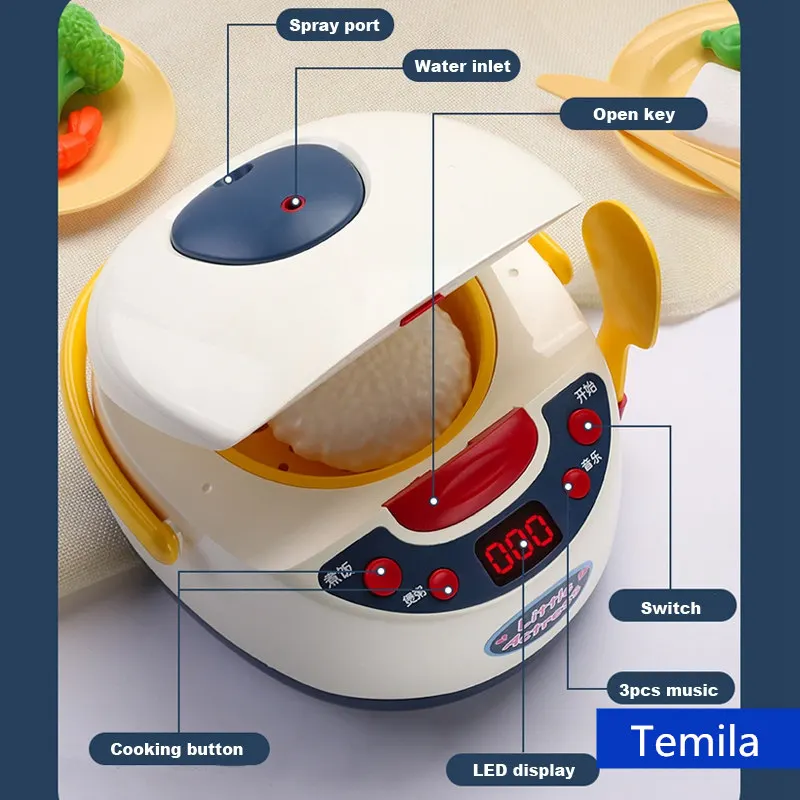 Cuiseur à riz électrique à jet de musique, jouet interactif, Simulation des aliments, fruits et légumes, ensemble de vaisselle de cuisine, 19 pièces/ensemble