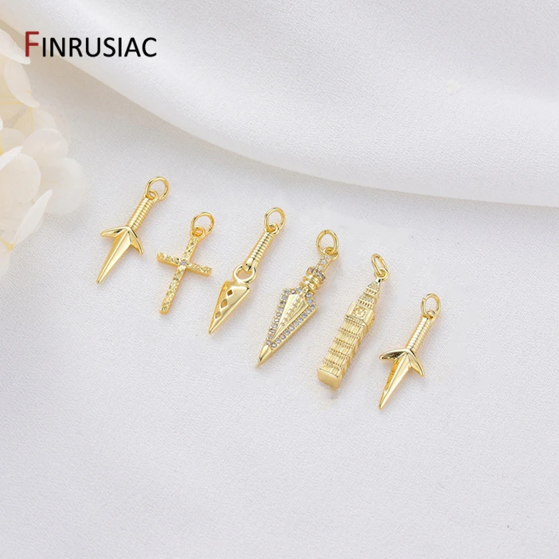 14K Gold Plated Cross/London Monument/Dagger Pendants For Jewellery Making Accessories DIY Necklace Jewelry