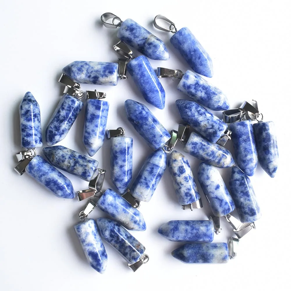 

Wholesale 50pcs/lot 2020 fashion good quality Natural Sodalite stone hexagonal pillar charms pendants fit necklace making free