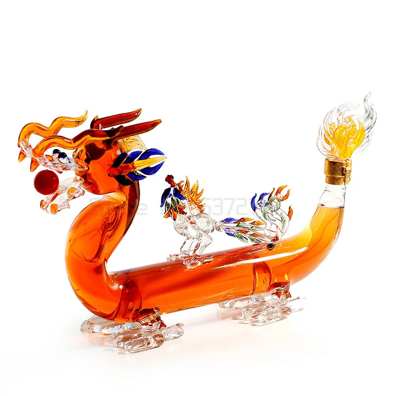 

Chinese Dragon boat style design home bar whiskey decanter lead-free glass wine decanter for Liquor Scotch Bourbon 1201-08