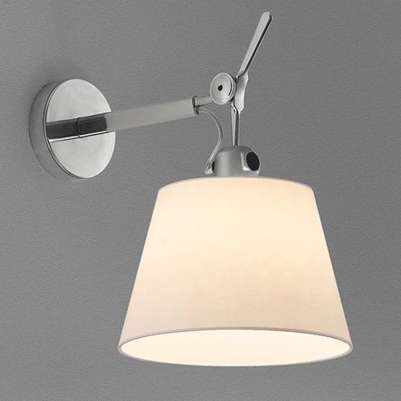 Modern Bedside Wall Lamp E27 Holder Fabric Lampshade Stainless Steel Bracket Eye Care Wall Mount LED Light for Reading