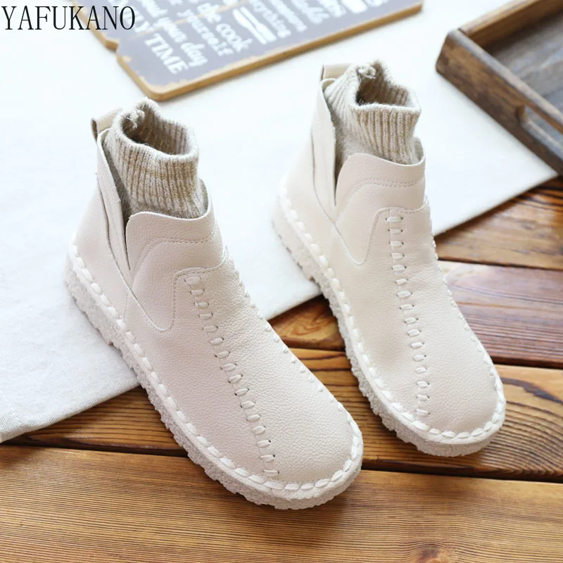 Literary Retro Flat Ankle Boots Mori Girl Plus Velvet Womens Boots Harajuku Style Women Boots Handmade Soft Bottom Casual Shoes