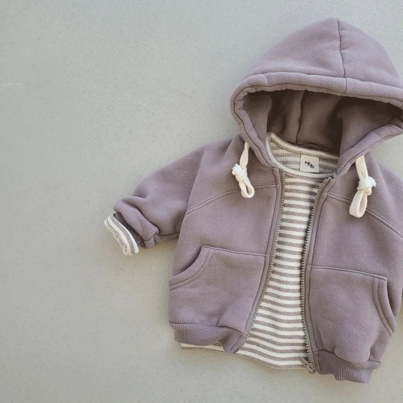 2024 Autumn New Baby Hooded Coat Solid Casual Kids Zipper Cardigan Jacket For Boys And Girls Long Sleeve Hoodie Baby Clothes