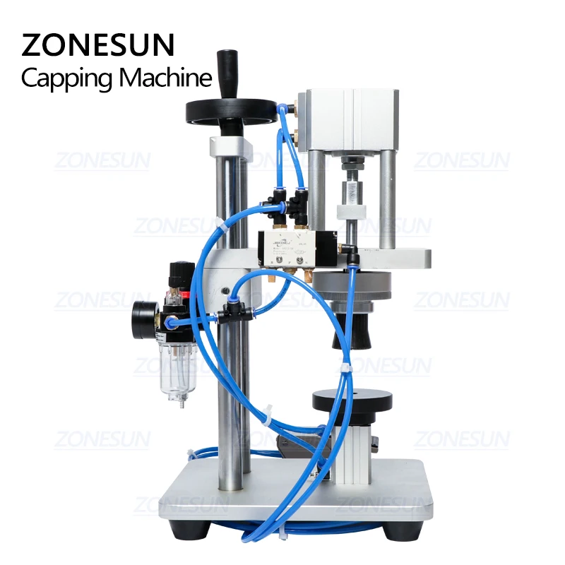 ZONESUN-공압 향수 구강 액체 페니실린병 주입식 캡퍼, 알루미늄 플라스틱 유리 바이알 크림퍼 캡핑 기계