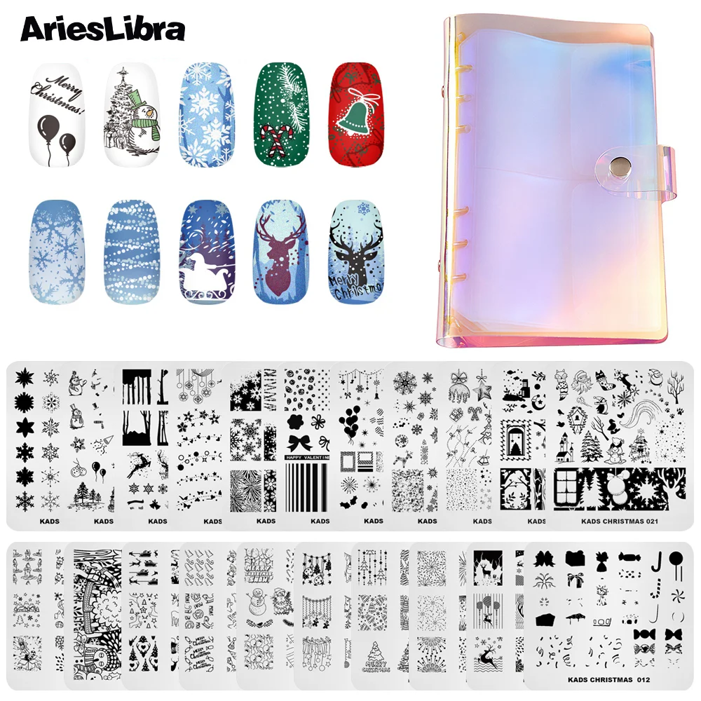 

Nail Art Stamping Plate Kit 20pcs Image Stencil Plate + Nail Art Template Holder DIY Manicure Nail Printing Plate for Nail Art