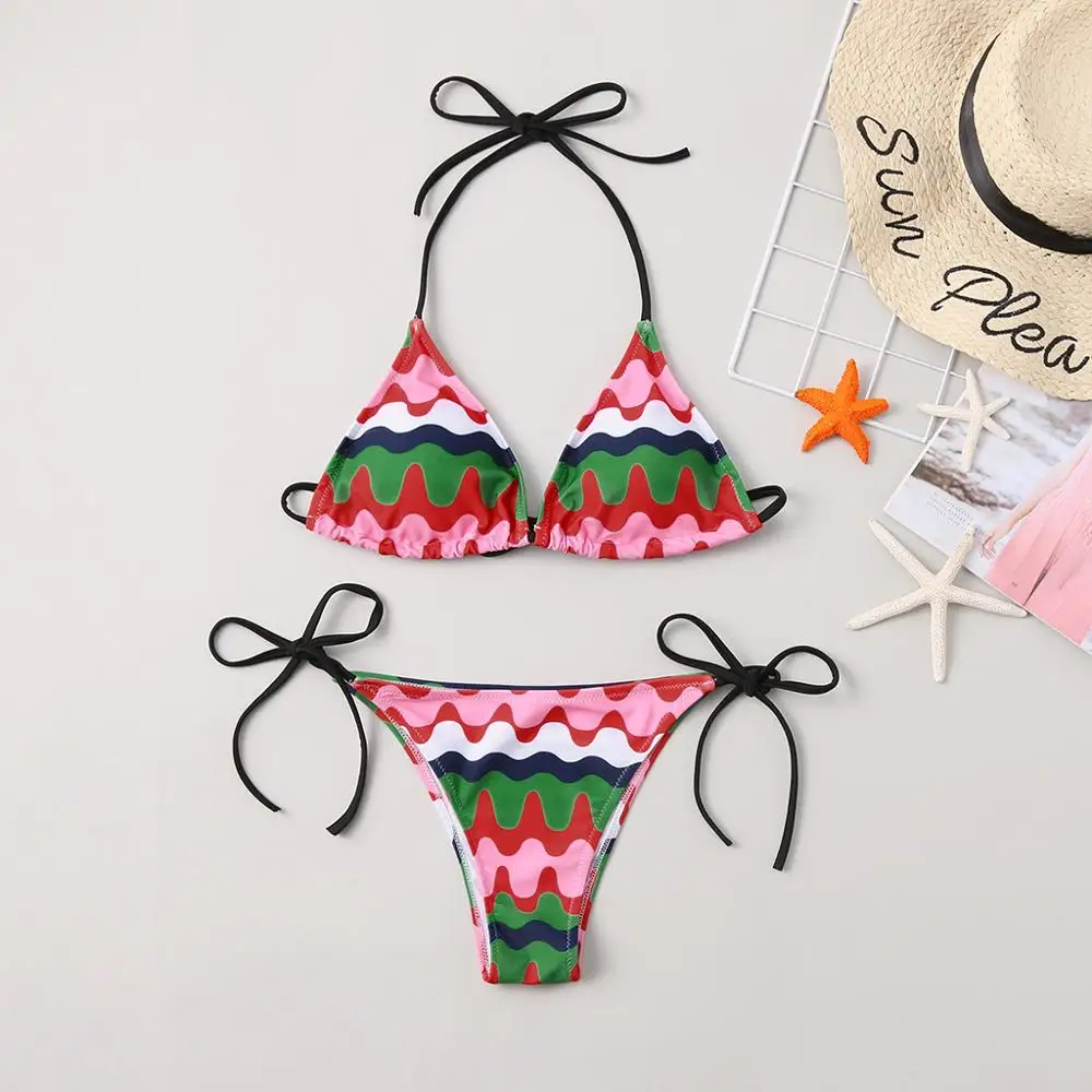 Bikini pequeño con Estampado de sandía para mujer, traje de baño dividido, sexy, novedad