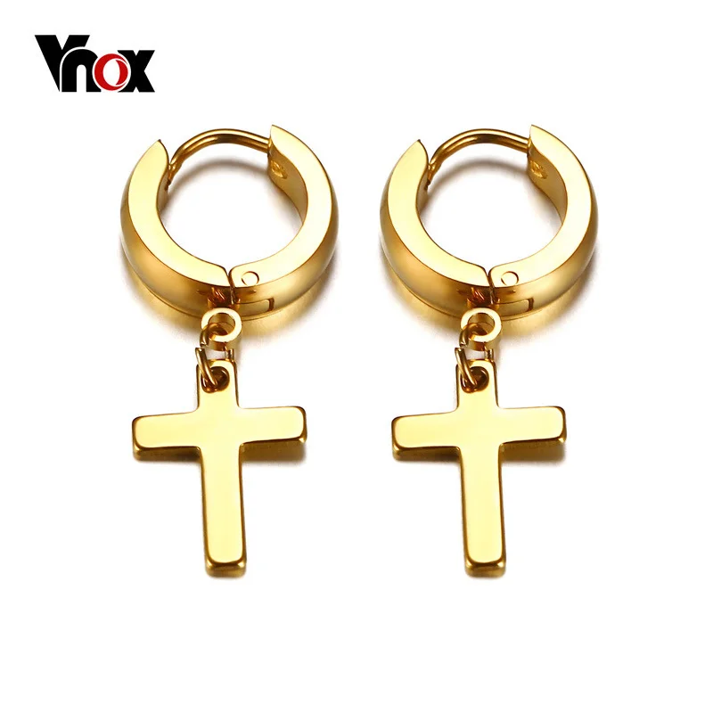 

Vnox Cross Earrings for Women Men Gold Color Stainless Steel Men's Stud Earrings Religious Jewelry