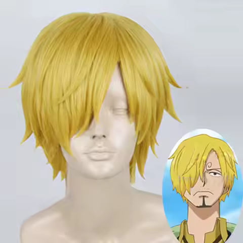 Anime One Piece Cosplay Wigs Sanji Wig Short Straight Golden Yellow Heat Resistant Synthetic Hair Cosplay Wig + Wig Cap