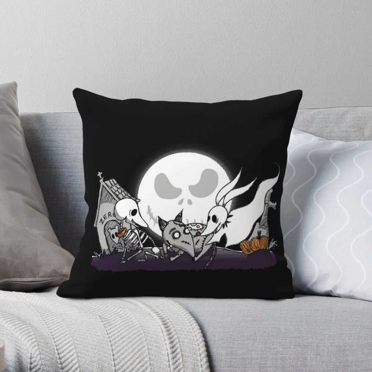 

Halloween's Best Friends Square Pillowcase Polyester Linen Velvet Printed Zip Decor Throw Pillow Case Bed Cushion Case 18"