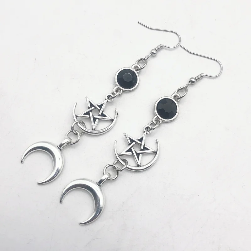 الهلال آلهة الأسود جوهرة الميلاد أقراط و الخماسي الساحرة القمر أقراط القوطية السماوية مجوهرات-الشمس مجوهرات #3