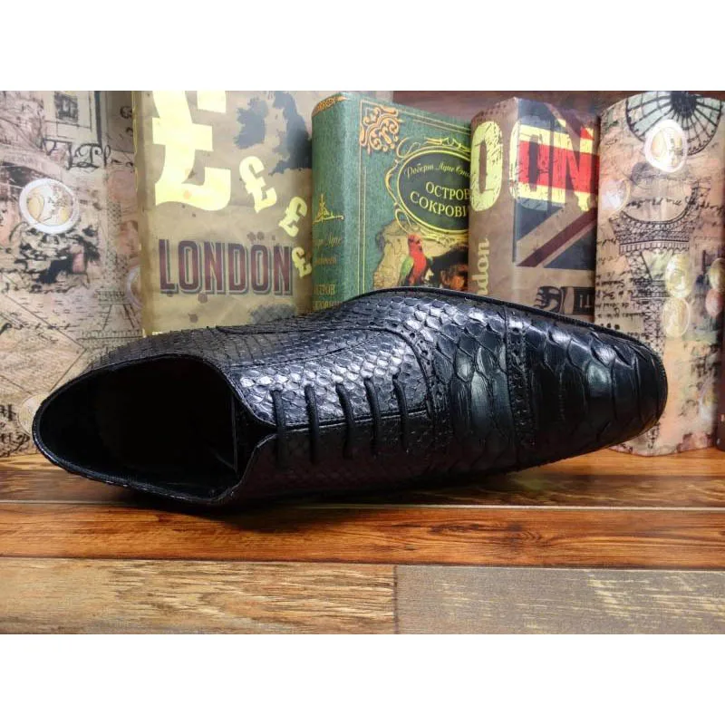 Sipriks Handmade Black Snake Skin Casual Shoes Mens Luxury Italian Goodyear Welted Dress Oxfords Cap Toe Python Wedding Business