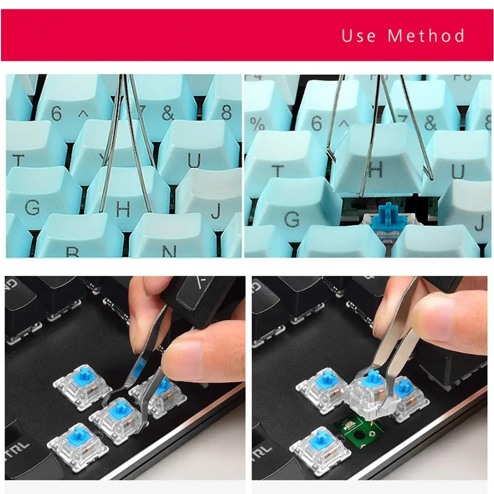 FIXFANS Stainless Steel Wired Type Keycap Remover Switch Puller with 2pcs Computer Cleaning Brush for Mechanical Keyboard