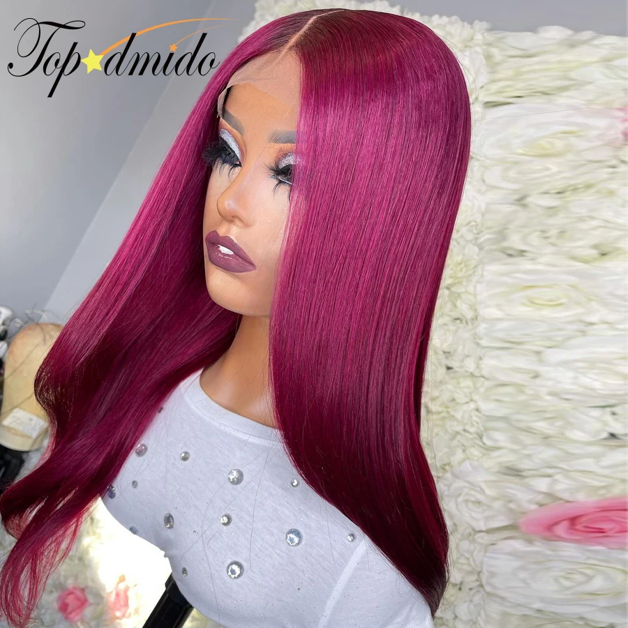 Topodmido Rose Roze Kleur 13X4 Transparant Kant Voor Pruiken Met Baby Haar 13X6 Straight Menselijk Haar pruik Braziliaanse Remy Haar Pruiken