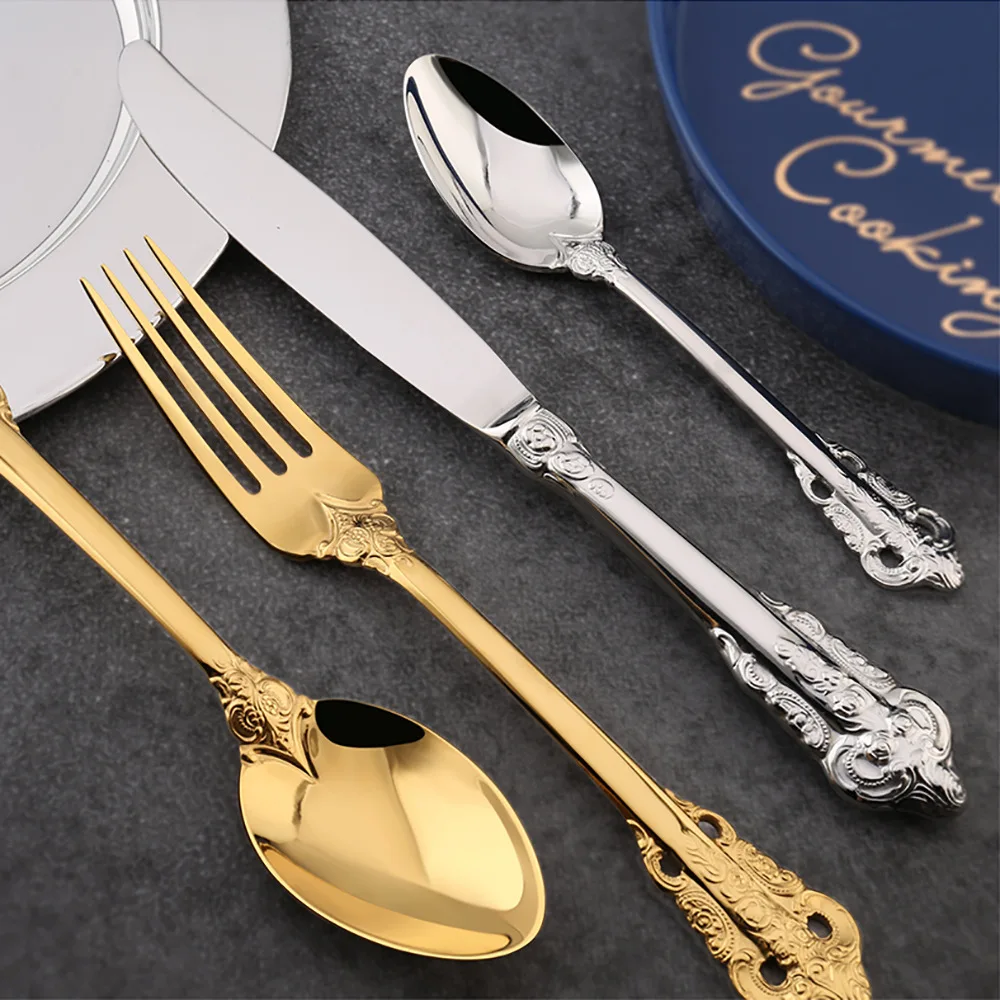 KuBac Hommi 18/10 Stainless Steel Golden Dinnerware Set Silver Tableware Luxery Gold Cutlery Set Silverware Drop Shipping