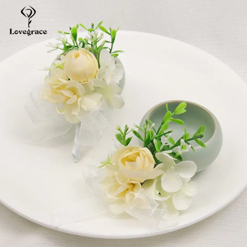 Groomsmen Boutonniere Corpetto Spille Damigelle Fiori Del Braccialetto Del Polso Spilla Fiore di Seta Fiore di Cerimonia Nuziale Degli Uomini Del Vestito Accessori