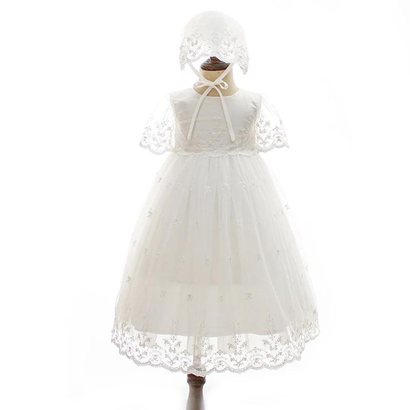 2024 Summer New 0-24M Baby Girl Baptism Dress White Lace Baptism Birthday Party Wedding Princess Dress Infant Baby Clothing