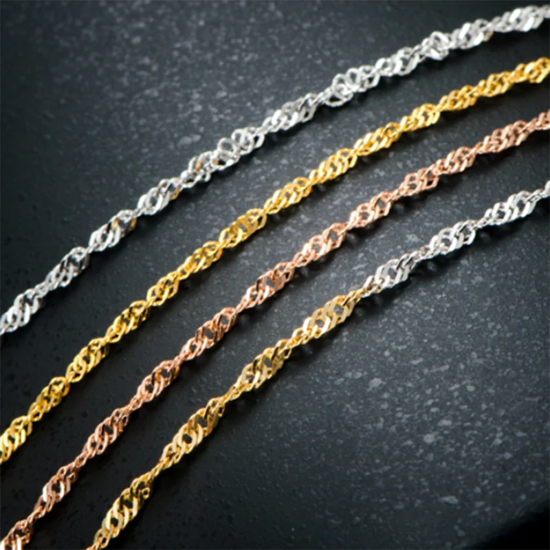 Au750 Real 18K Yellow Gold Necklace For Women Singapore Link Chain 1mm/1.1mm/1.5mm Chain 40cm/45cm Length Jewelry