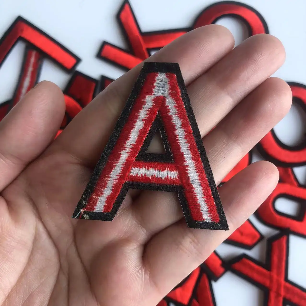 Red LettersEmbroidered Iron On Patches For Clothing Bags Jacket Sew On Accessories DIY Number Patch Applique A-Z