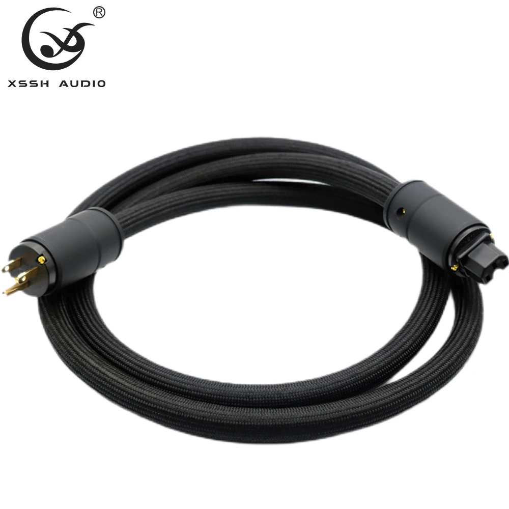 Power Line XSSH HIFI Amplifier OFC Pure Copper Black AC US Schuko EU IEC AC Female Male Gold Plated Plug Power Cable Cord Wire