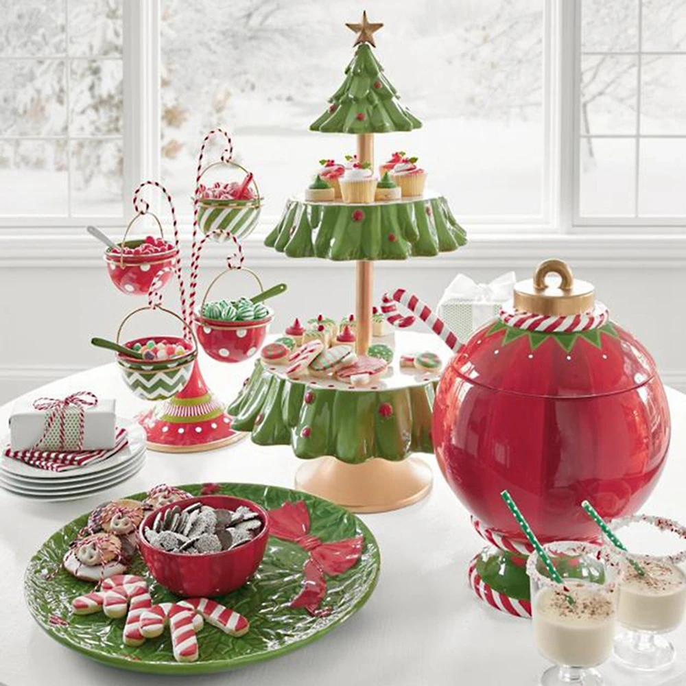 Christmas Tree Dessert Table Fruit Plate Double Layer Cake Stand Holiday Party Candy Plate Snack Tray Xmas Snack Rack Holder