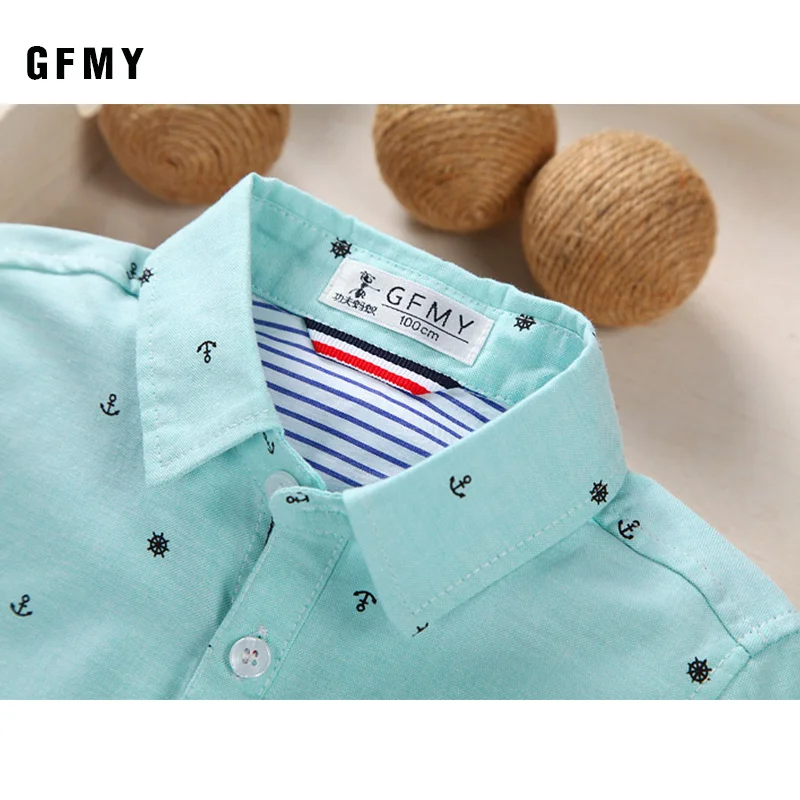 GFMY 2020 Hot Sale Children Shirts Casual Solid Cotton Short-sleeved Boys shirts For 2-14 Years Ribbon Decoration Baby shirts