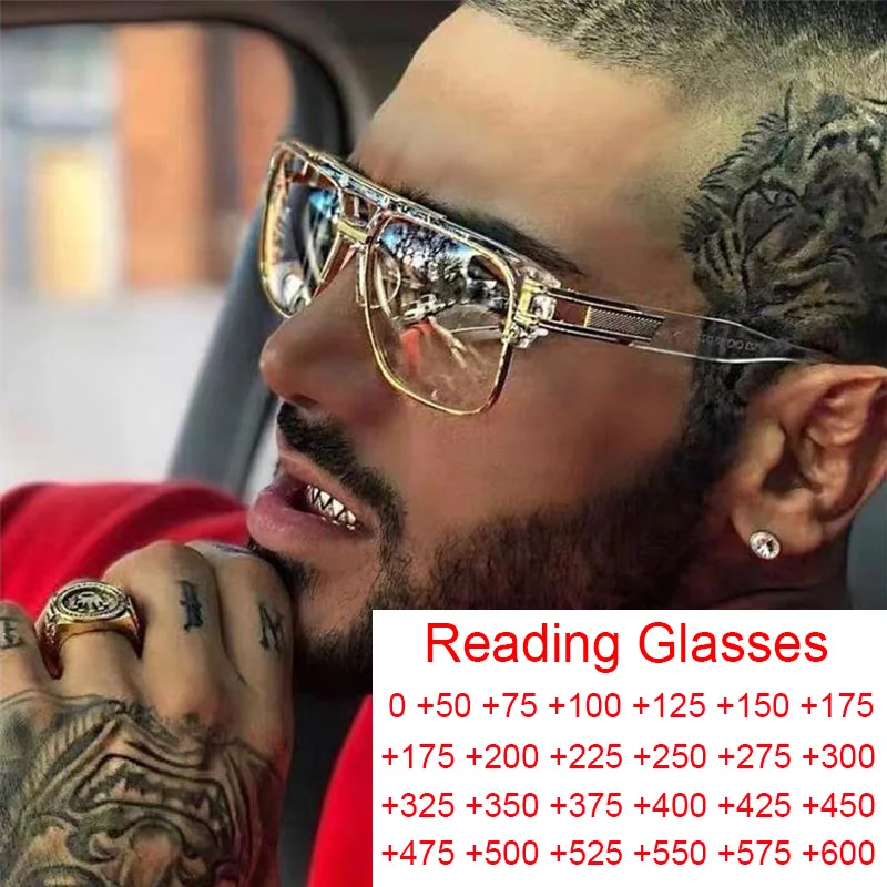 Presbyopia Man Anti Blue Light Glasses Big Frame Transparent Square Eyeglasses Diopters 0 to +6.0 Vintage Men Reading Glasses