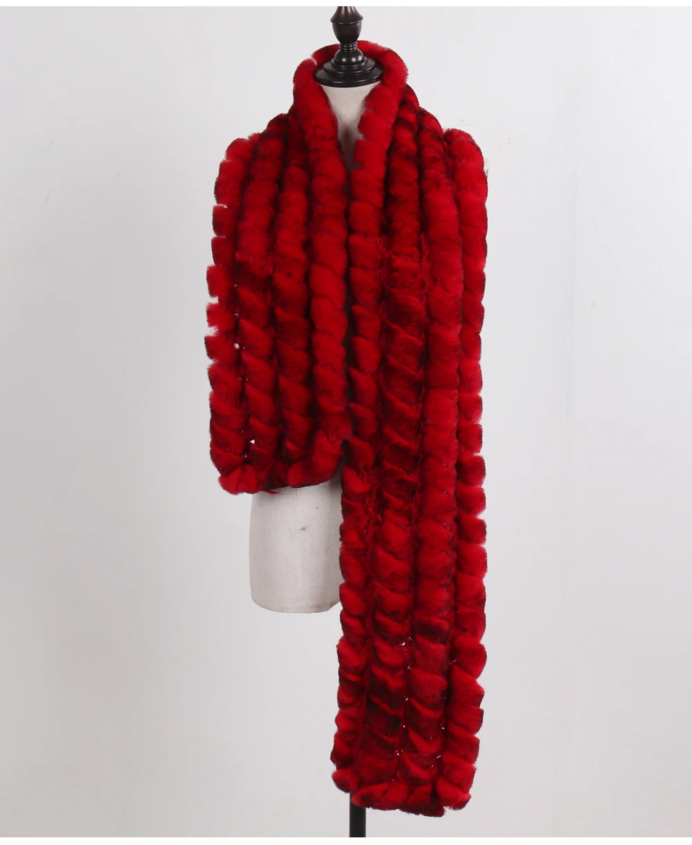 Neue Marke Gestrickter Modischer Damen Echt Rex Kaninchenfell Schal Frauen Winter Warmer Natürlicher Pelzschal Langer Stil Echter Pelz Halswärmer – Detail 12