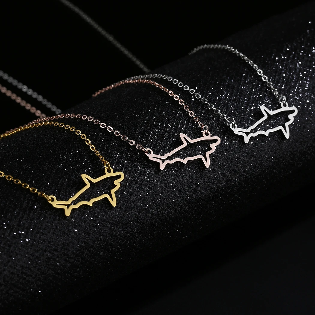 QIMING Ocean Sea Animal Shark Necklace Women Minimalist Jewelry Simple Stainless Steel Pendant Necklace Collier Party Collar