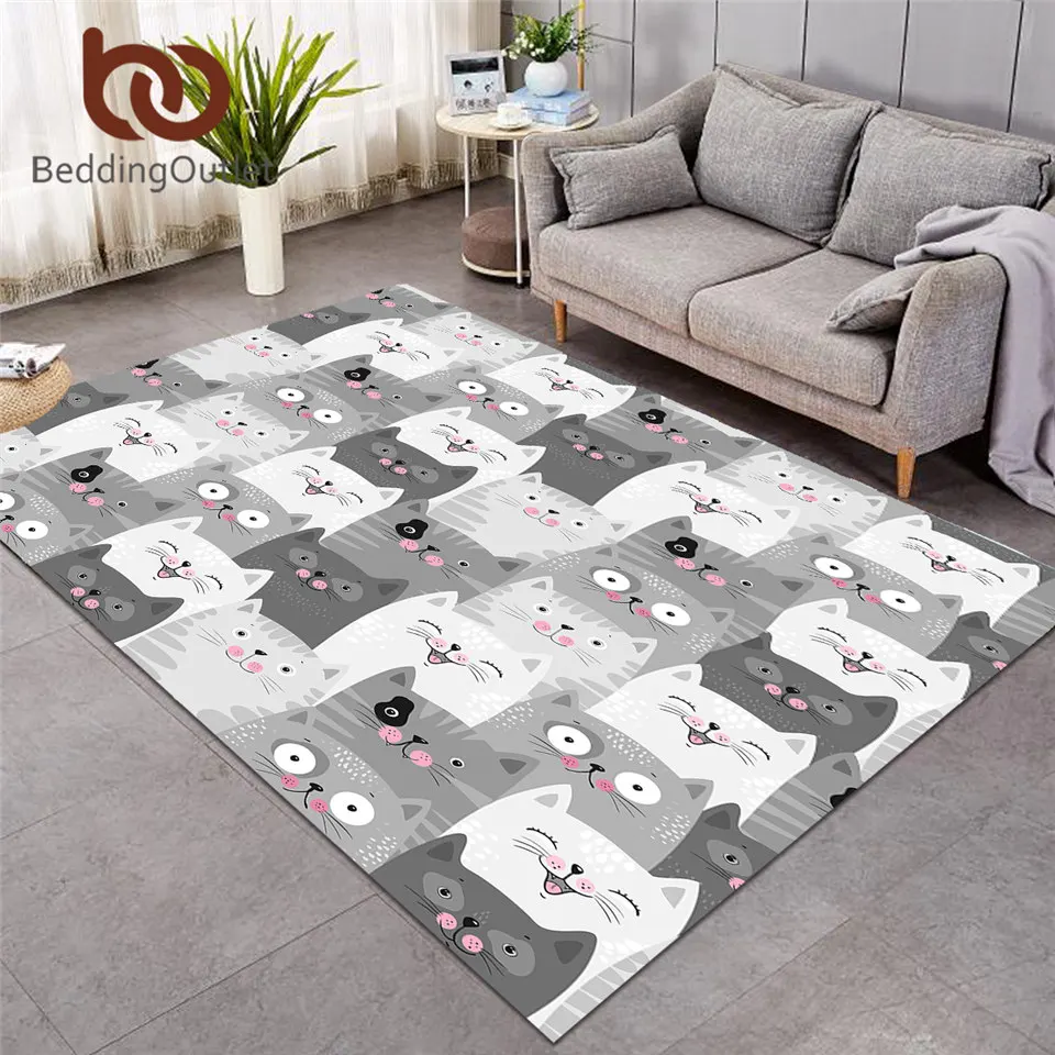 

BeddingOutlet Cat Carpets for Living Room Grey Play Floor Mat Cartoon Kids Bedroom Rug Animal Lover Non-slip Mat Rugs Tapete