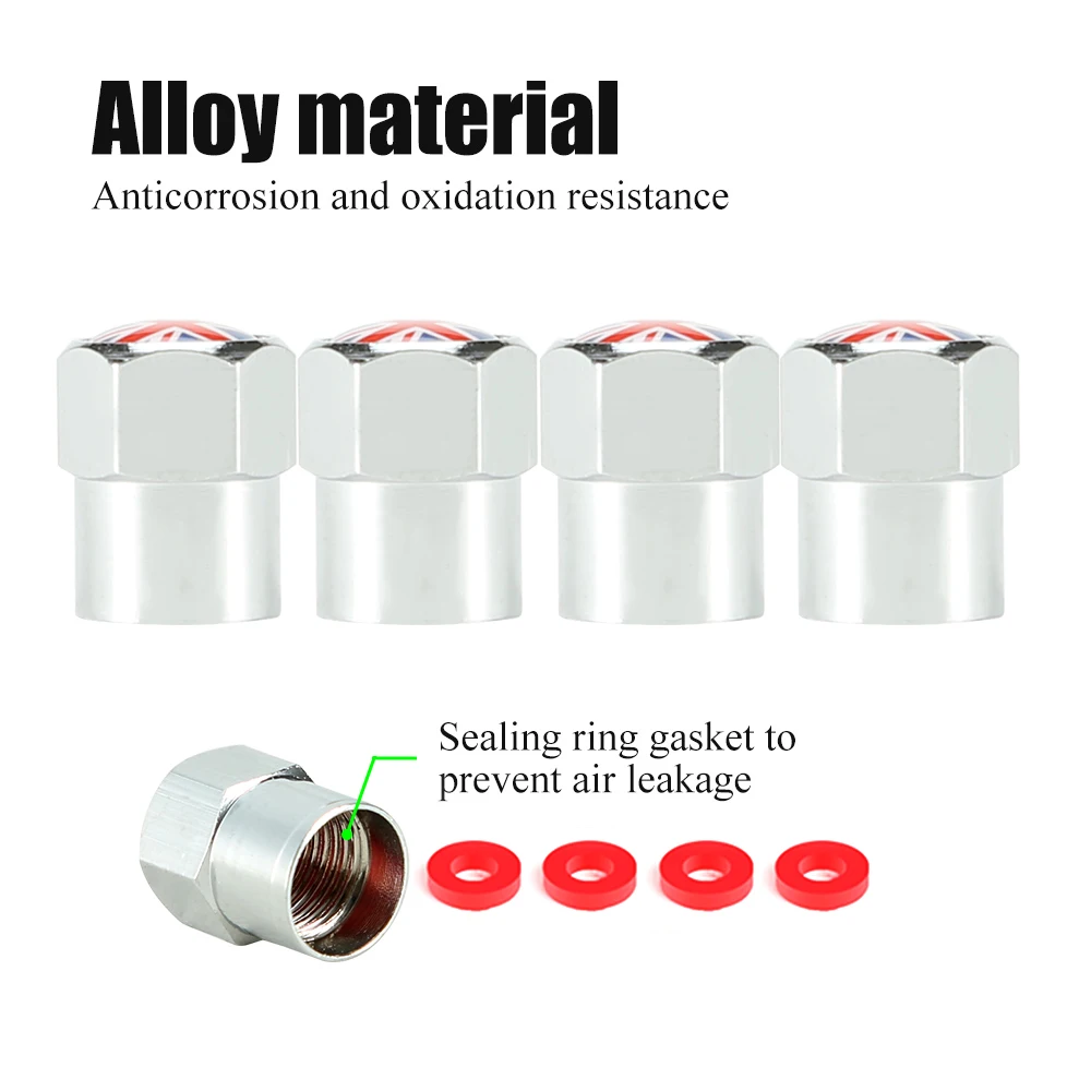 AUTCOAT Aluminum Alloy/Copper England British National Flag Tire Valve Stem Cap Tire Wheel Stem Air Valve Caps for Auto Cars