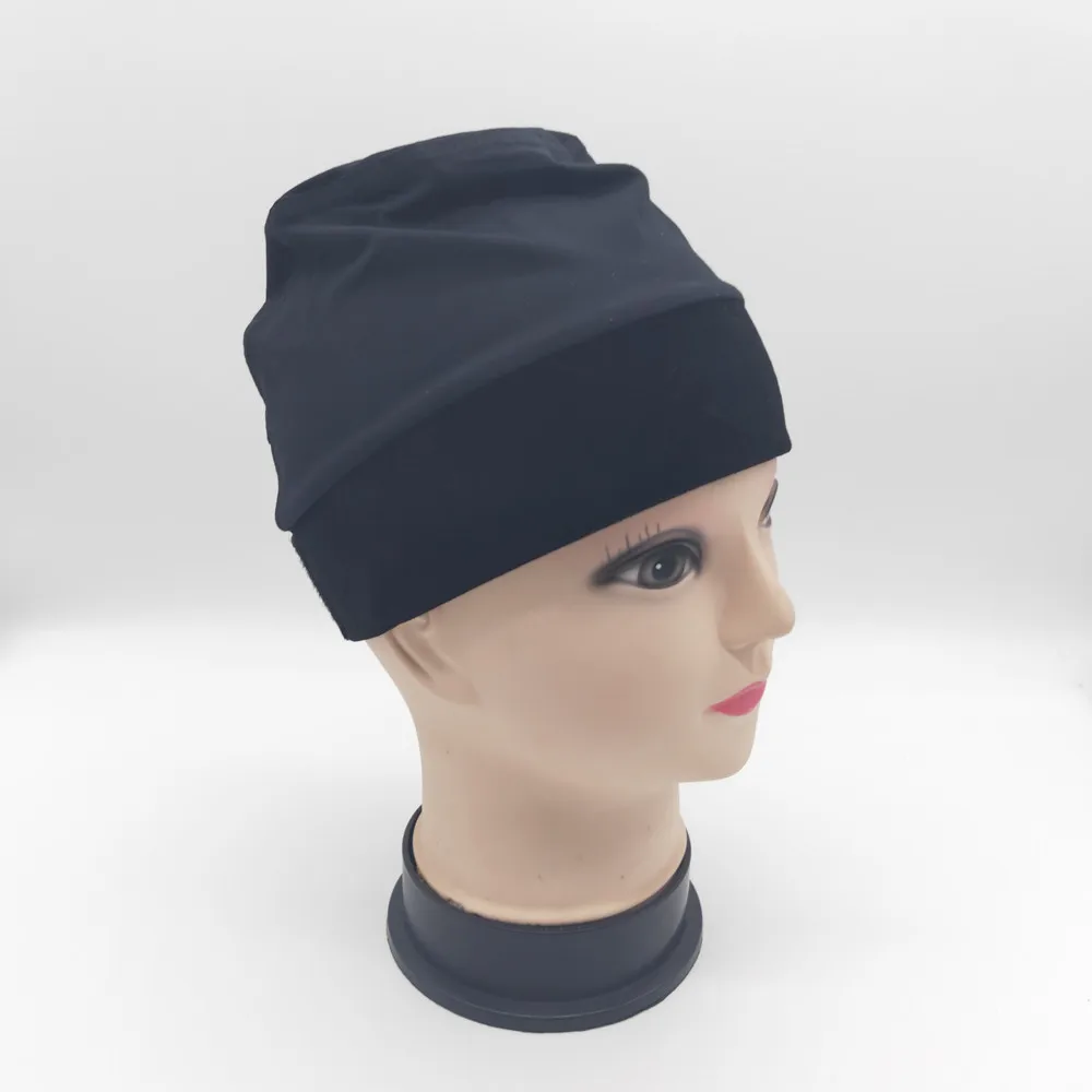 Gorra de pinza de Peluca de color negro con diadema de terciopelo alrededor, gorras de peluca cómodas y elásticas