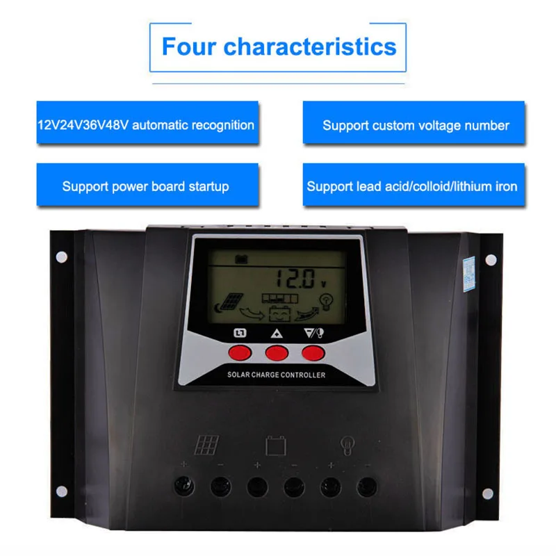 Solar Controller 60A 12V 24V 48V 60V 80V Automatic Universal Photovoltaic Panel Charger Iron Lithium Battery  Solar Regulator