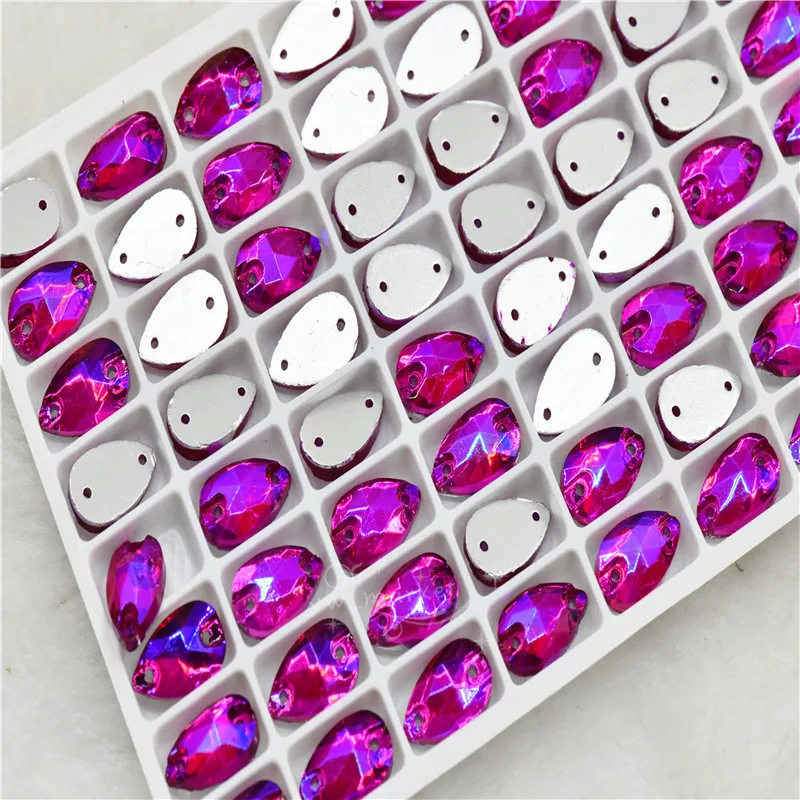 sparkle flatback crystals rhinestones holes sewn dance clothes decorations Fuchsia AB 7x12mm 17x28mm 11x18mm teardrop