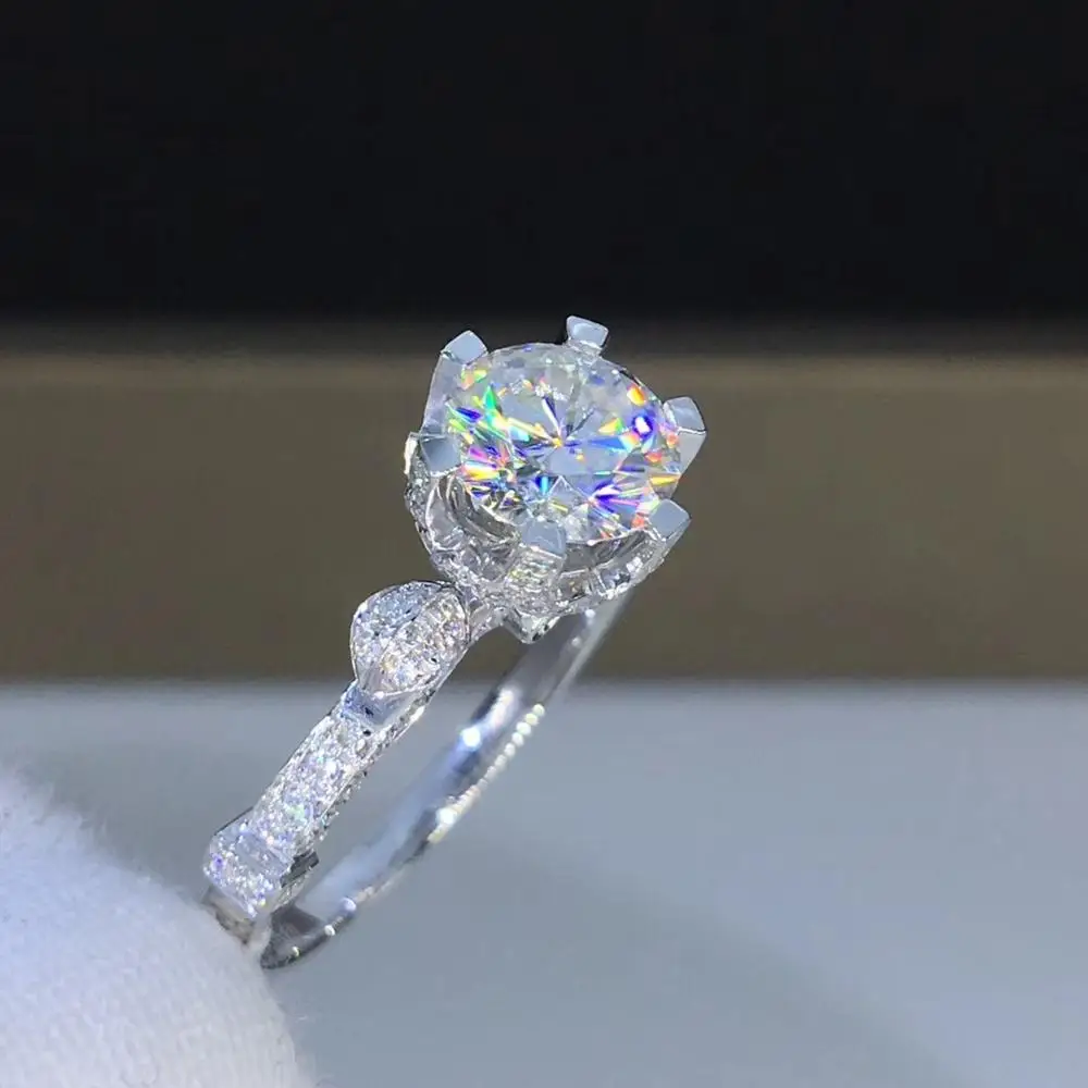 

Круглое Белое золото моиссанит кольцо 1ct D VVS роскошное моиссанит Weding кольцо для женщин