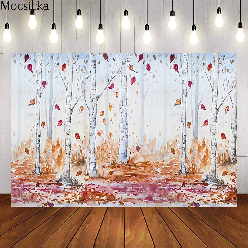 Mocsicka Newborn Autumn Photography Background Fallen Leaves Forest Backdrop Children Portrait Decoration Props For Photo Studio