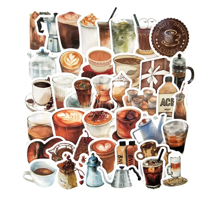 Mini 2-3CM 40Pcs Hand Account Hand Painted Coffee Drink Stickers Waterproof Laptop Motorcycle Luggage Fridge Phone Sticker