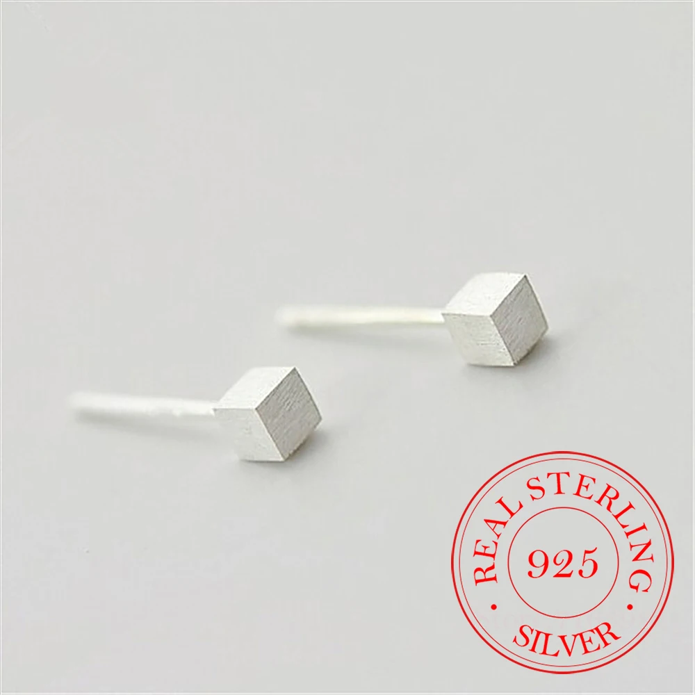 100% 925 Sterling Silver Small Square Stud Earrings for Women Party Gift Jewelry pendientes boucle d oreille