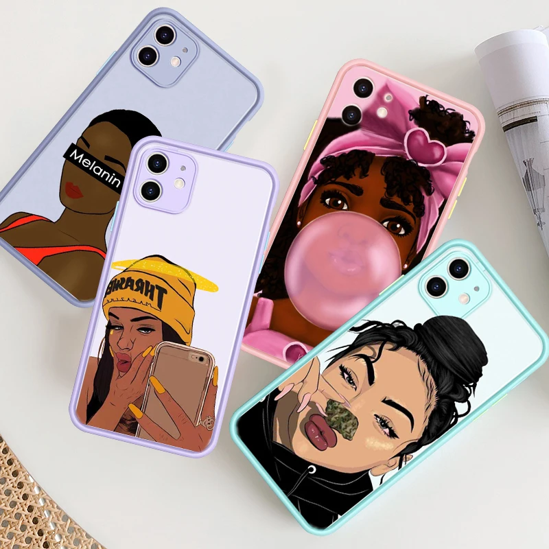 JAMULAR Black Girl Magic Melanin Poppin Shockproof Phone Case For iPhone 11 12 13 Pro Max XS 7 XR SE2 8 6s Plus Soft Matte Cover