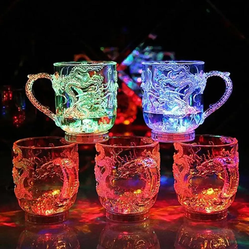 High Quality LED Glowing Cup Flashing Color Plastic Change Water Activated Light Up Dragon Beer Whisky Cup Mug бокалы для вина